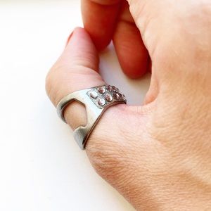 Stainless steel & rhinestone bottle opener ring